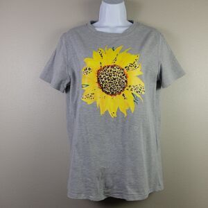 Gray Sunflower Print Crew Neck Short Sleeve Tee Size Medium